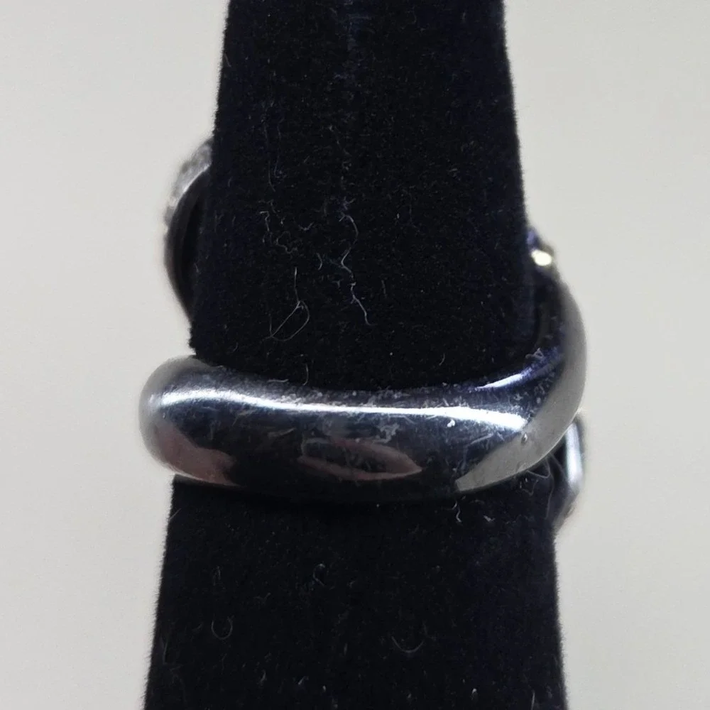 Amber Pear Crystal Bypass Cocktail Ring‎ Gunmetal Tone Pave Rhinestone Size 7.5